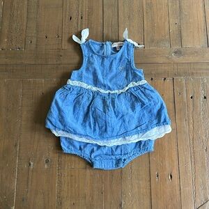 Lili gaufrette chambray skirted romper